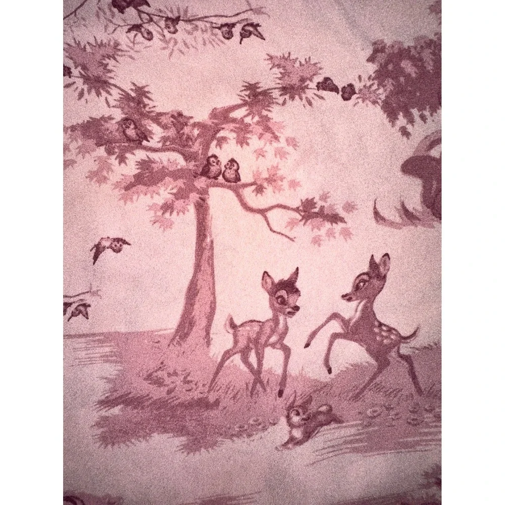Disney Bambi Toile Print Roll Tab Sleeve Blouse Mauve Pink Plus Size 2